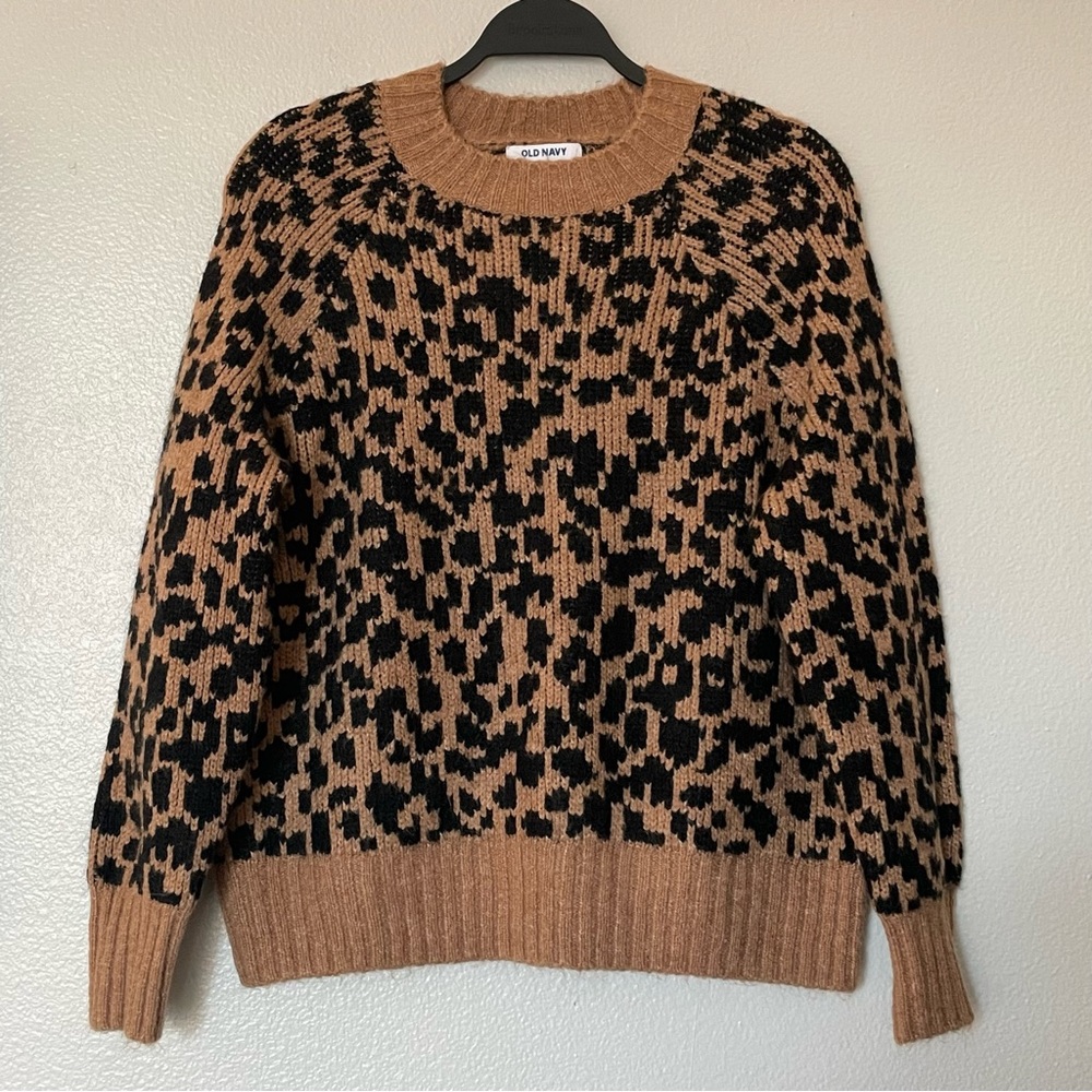 Cheetah Leopard Animal Print Mock Neck Cozy Brown/Black Heavy Sweater Small